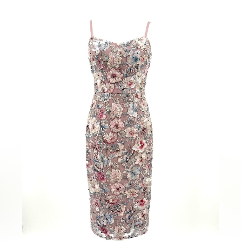 NEW WITHOUT TAGS Dress the Population Beaded/Sequined Mauve Midi Dress small
